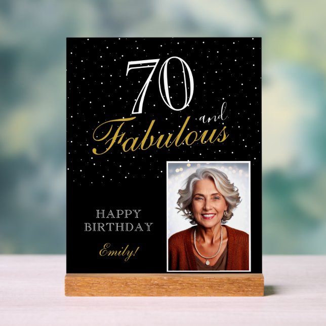 Panneau En Acrylique 70 et fabuleux Elegant Black Birthday Photo (Neutre)
