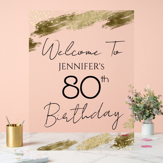 Panneau En Acrylique 80e anniversaire Gold Black Welcome Clear (Mariage)