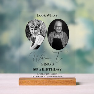 Panneau En Acrylique 90e anniversaire fête personnalisée Monogramme pho