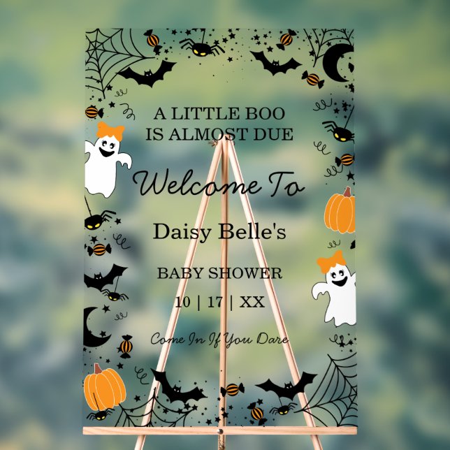 Panneau En Acrylique A Little Boo Is Almost Due Halloween Baby Shower (Neutre)