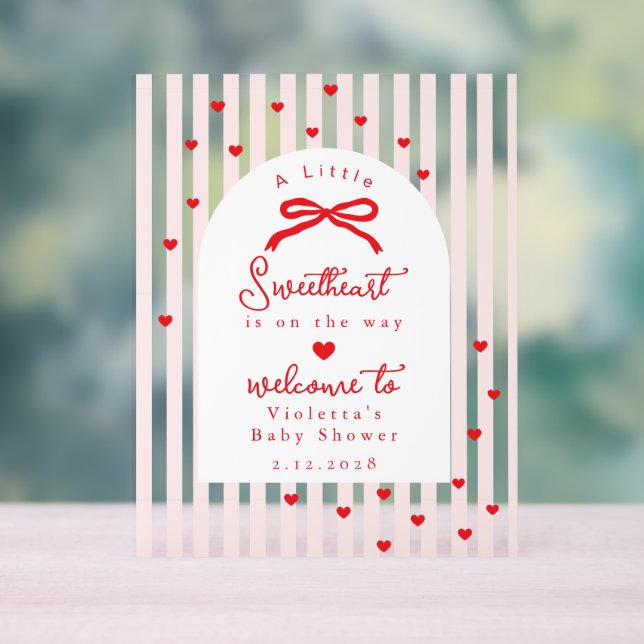 Panneau En Acrylique A Little Sweetheart Baby Shower Bow Welcome (Neutre)