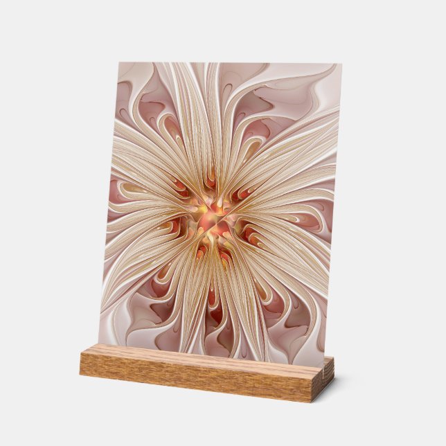 Panneau En Acrylique Abstrait Moderne Peach Pastel Flower Fractal Art (Angle)