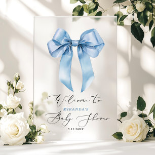 Panneau En Acrylique Accueil Baby shower Bleu Ruban oh Garçon