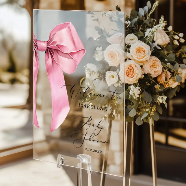 Panneau En Acrylique Accueil Baby shower Bow rose (Créateur téléchargé)