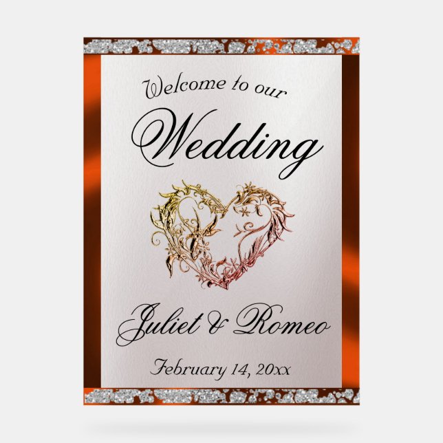 Panneau En Acrylique Accueil Coeur, ruban de cuivre et étincelle (Recto)