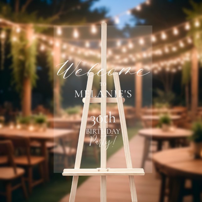 Panneau En Acrylique Accueil d'Anniversaire moderne et élégant (Modern Elegant Typographic Birthday Welcome Acrylic Sign
)