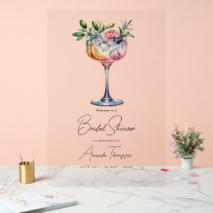 Panneau En Acrylique Accueil de Baby Shower Moderne Rose Cocktail Marié