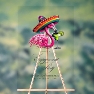 Panneau En Acrylique Accueil de la Fiesta Flamant rose Sombrero