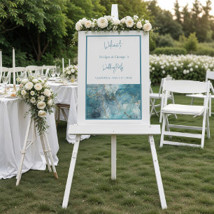 Panneau En Acrylique accueil de mariage abstrait bleu sarcelle marbre g