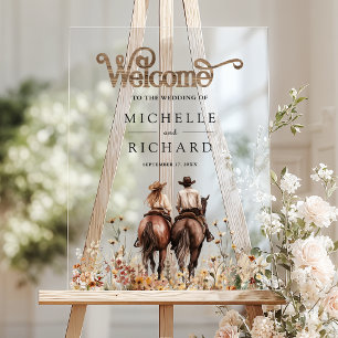 Panneau En Acrylique Accueil de mariage de couple occidental à cheval