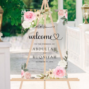 Panneau En Acrylique Accueil de mariage musulman floral rose pastel