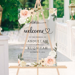 Panneau En Acrylique Accueil de mariage musulman Pastel Peach Floral