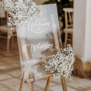 Panneau En Acrylique Accueil du Mariage de script blanc Tourbillonnant