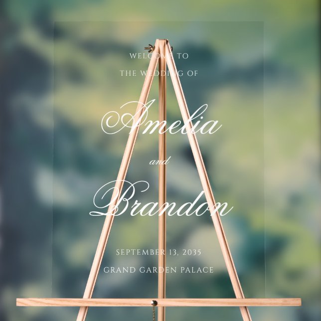 Panneau En Acrylique Accueil du Mariage de script blanc transparent (Neutre)