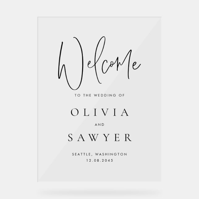 Panneau En Acrylique Accueil du Mariage de script d'écriture manuscrite (Recto)