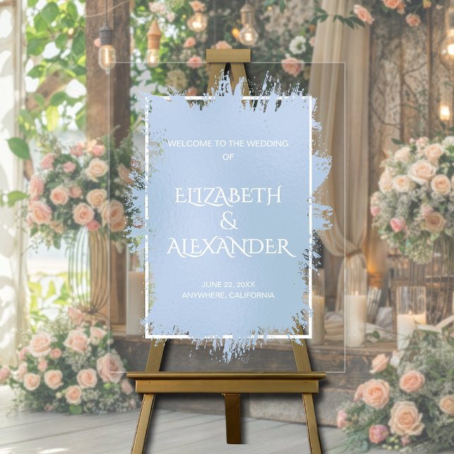 Panneau En Acrylique Accueil du Mariage d'éclaboussure bleu chic (Chic dusty blue splash wedding welcome acrylic sign)