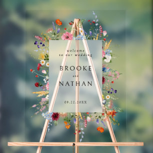 Panneau En Acrylique Accueil du Mariage Fleur sauvage coloré