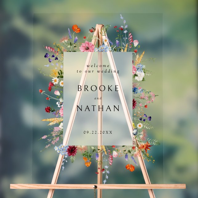 Panneau En Acrylique Accueil du Mariage Fleur sauvage coloré (Neutre)