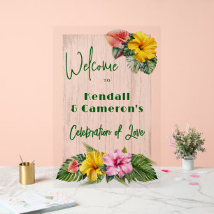 Panneau En Acrylique Accueil du Mariage Hawaiian Flowers