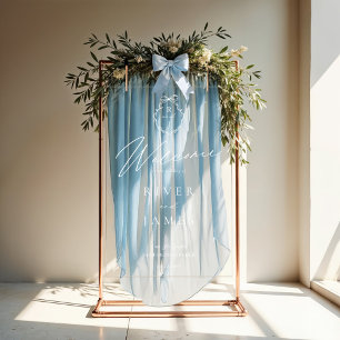 Panneau En Acrylique Accueil du Monogramme Mariage à main et à ruban