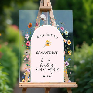 Panneau En Acrylique Accueil fleur sauvage Baby shower fille