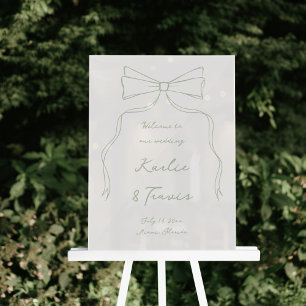 Panneau En Acrylique Accueil Mariage blanc et vert pour la main tiré