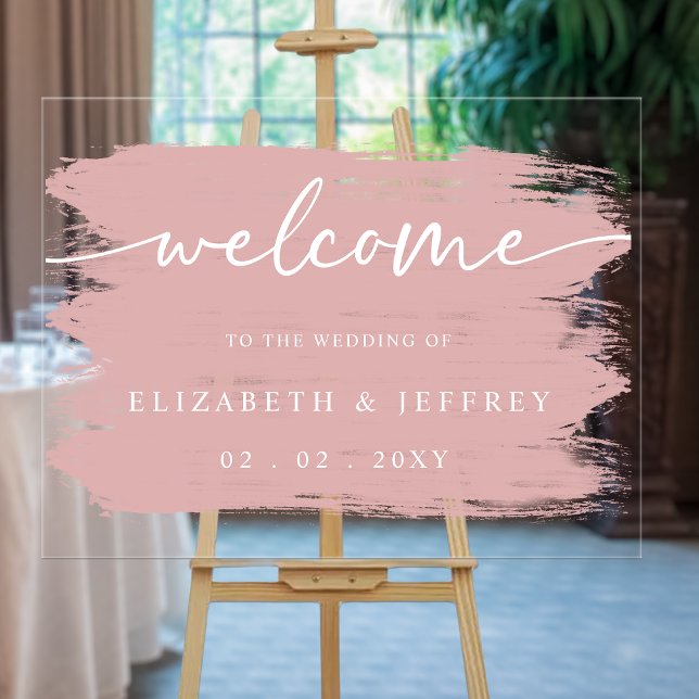 Panneau En Acrylique Accueil Mariage de pinceaux modernes (Modern Blush Brush Strokes Wedding Welcome Acrylic Sign
)