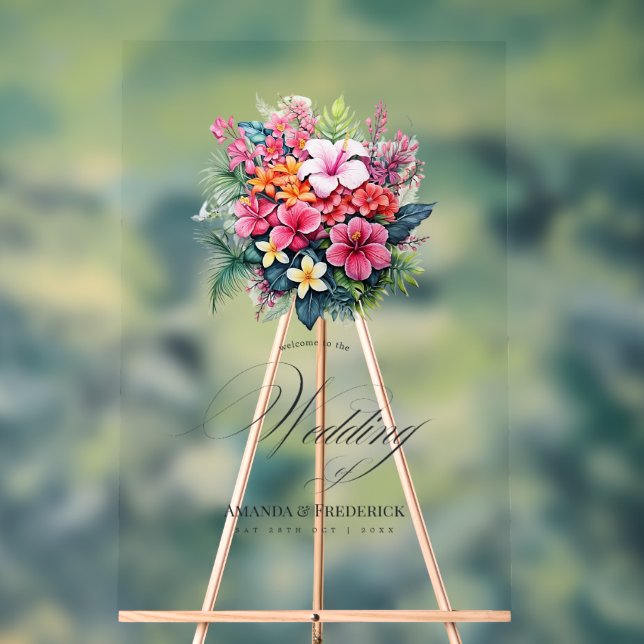 Panneau En Acrylique Accueil Mariage floral tropical (Neutre)