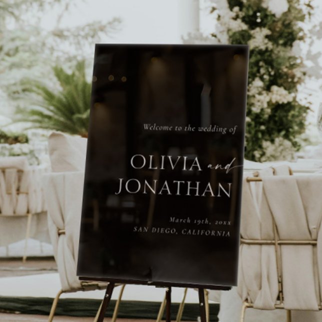 Panneau En Acrylique Accueil Mariage noir élégant (Créateur téléchargé)