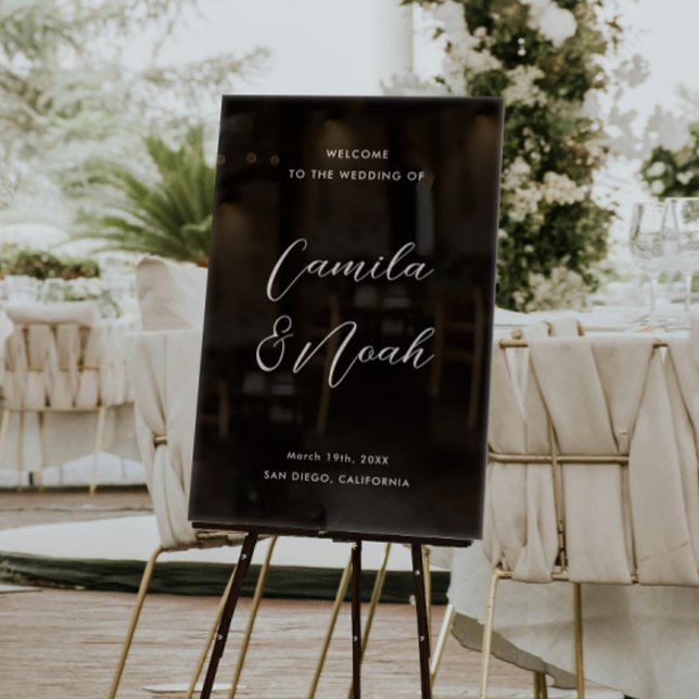 Panneau En Acrylique Accueil Mariage noir élégant (Créateur téléchargé)
