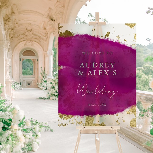 Panneau En Acrylique Accueil Mariage or violet moderne Magenta (Créateur téléchargé)