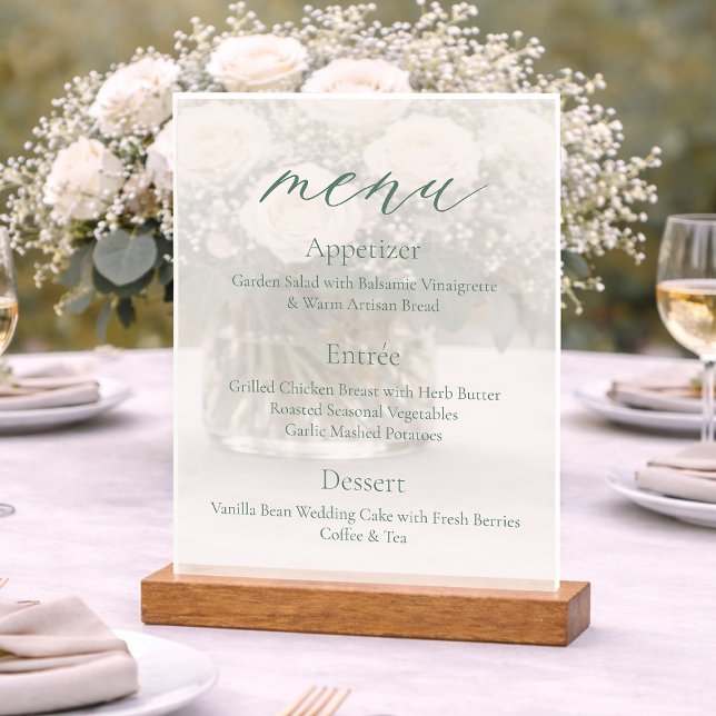 Panneau En Acrylique Acrylic Wedding Menu Sign with Wooden Base (Créateur téléchargé)