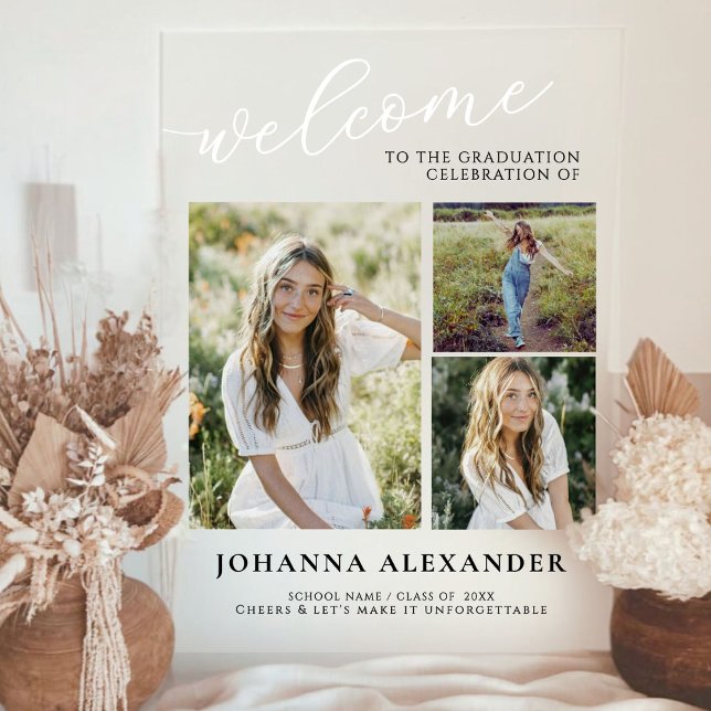 Panneau En Acrylique Acrylique Moderne 3 Photos Graduation Bienvenue (Créateur téléchargé)