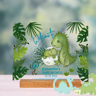 Panneau En Acrylique Adorable Aquarelle Dinosaures Baby shower Bienvenu