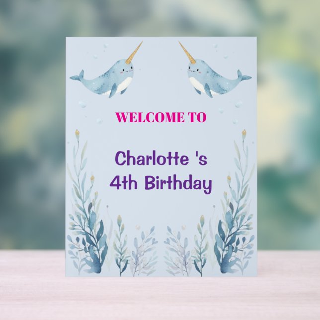 Panneau En Acrylique Adorable Chubby Narwhal Whale fish Seamless Sea Li (Neutre)