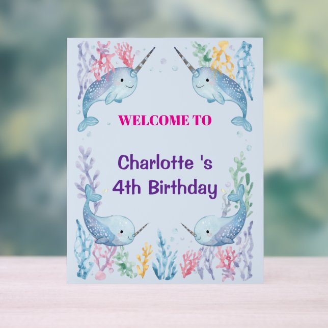 Panneau En Acrylique Adorable Chubby Narwhal Whale fish Seamless Sea Li (Neutre)