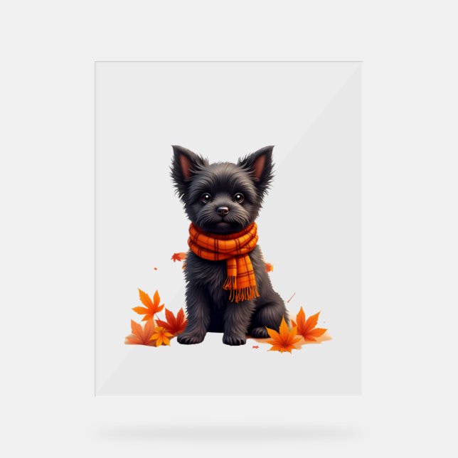 Panneau En Acrylique Affenpinscher Au Coeur Fait De Feuilles D'Automne (Recto)