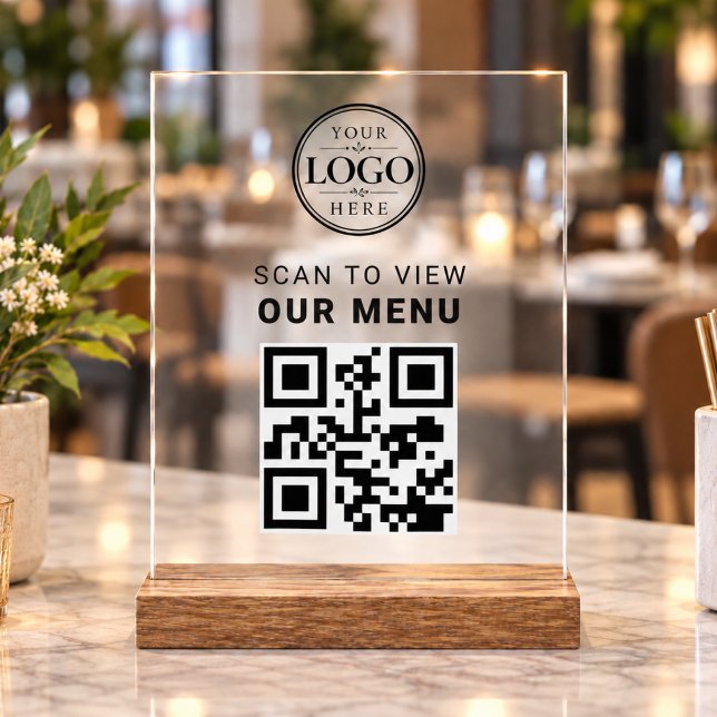 Panneau En Acrylique Affichage de menu sur table avec code QR (Créateur téléchargé)