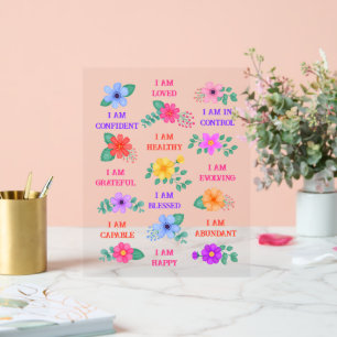 Panneau En Acrylique Affirmations positives Inspirational Daily Floral