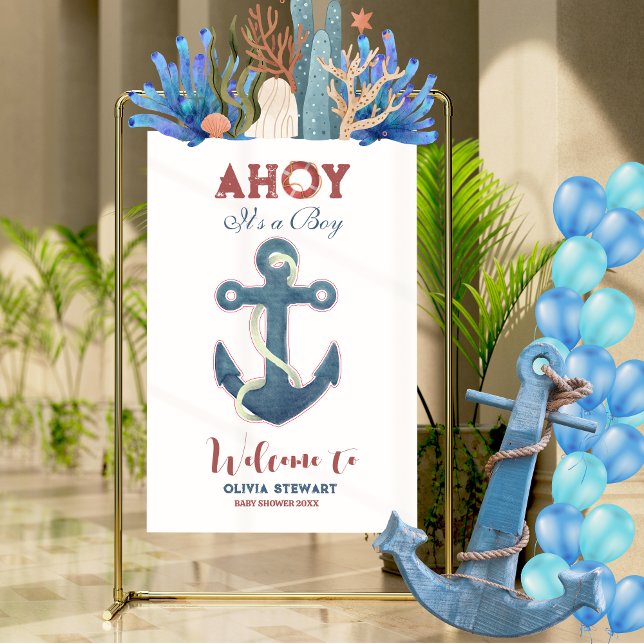 Panneau En Acrylique Ahoy est un garçon Nauticcal Baby shower Boy Bienv (Créateur téléchargé)