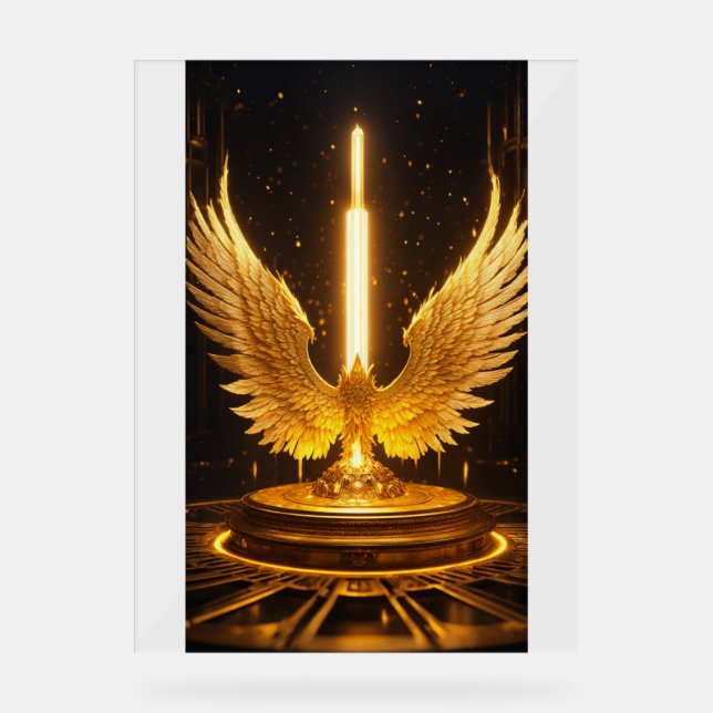 Panneau En Acrylique Aigle de cristal en flammes : Embrassez le pouvoir (Recto)