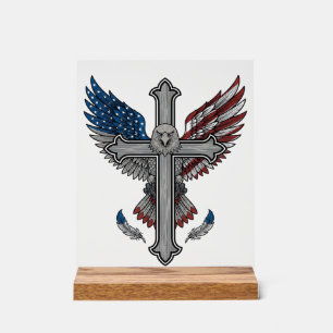Panneau En Acrylique Aigle Patriotique Croix Gravure Vintage Vecteur Dé