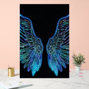Panneau En Acrylique Ailes d'angle noires et bleues au néon