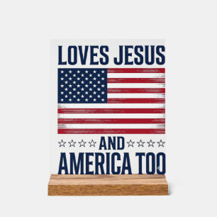 Panneau En Acrylique Aime Jésus et l'Amérique aussi T-shirt chrétien pa
