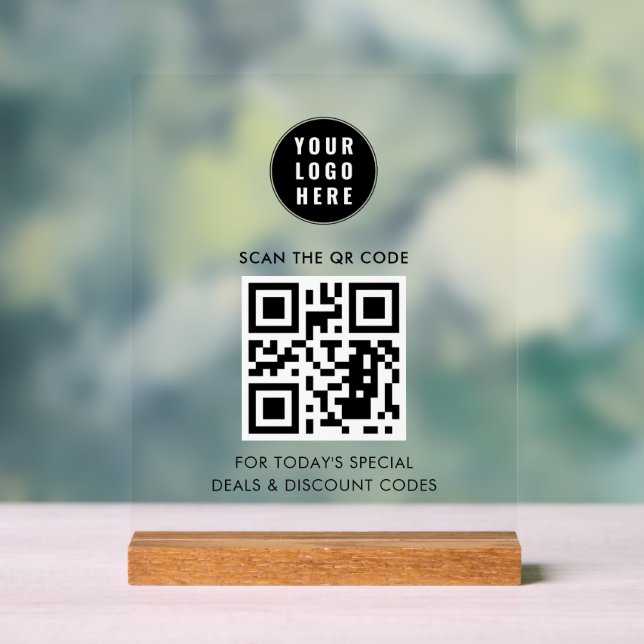 Panneau En Acrylique Ajoutez votre logo et votre code QR simple (Neutre)