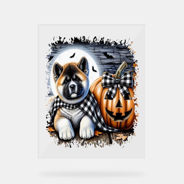 Panneau En Acrylique Akita Dog Carré d'Halloween (Recto)