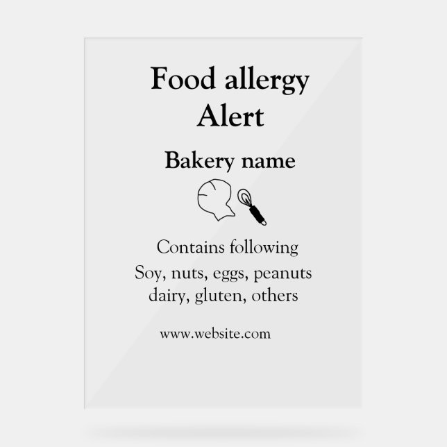 Panneau En Acrylique Alerte d'allergie alimentaire ajouter le nom texte (Recto)