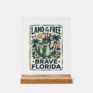 Panneau En Acrylique Alligator de Floride Patriotique 4 juillet