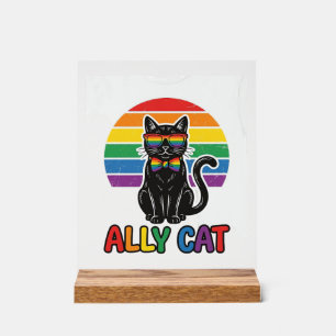 Panneau En Acrylique Ally Cat Rainbow Pride Vintage Chat T-Shirt Design