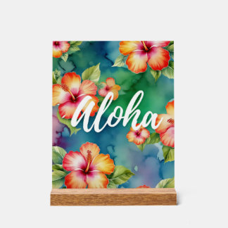 Panneau En Acrylique Aloha belle fleur hibiscus motif Hawaii